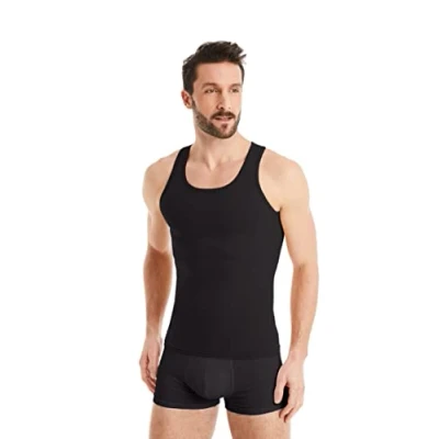 Immagine di FINN Canotta Dimagrante Uomo Canottiera Snellente Senza Maniche in Cotone Maglia compressiva Body Shaper per Una Pancia più Piatta Nero 5XL