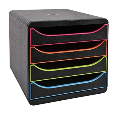 Immagine di Exacompta 310914D Cassettiera BIG BOX 1928 Climate Neutral 4 cassetti aperti per formato fino a 24x32cm Dimensioni (LxAxP): 27,8x26,7x34,7cm Nero/Arlecchino/Nero