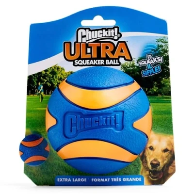 Immagine di Chuckit! Ultra Squeaker Ball Palla da inseguimento per cani cigolante ad alta resistenza al rimbalzo Dimensioni extra large 9 cm di diametro