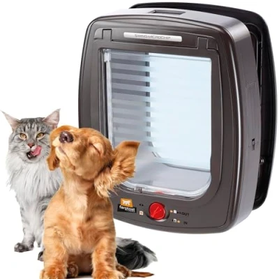 Immagine di Ferplast Swing Microchip L Gattaiola Universale Cani e Gatti 4 modalità Chiusura Sistema Antivento Ammortizzatore Anti Oscillazione Magnetico Indicatore Direzione Marrone