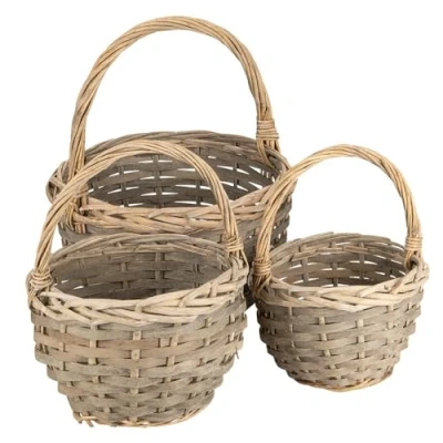 Immagine di Ideen mit Herz Set di 3 cestini in vimini diverse dimensioni: Ø 14, 18, 21 cm, con manico, intrecciato, rotondo, piccolo, ideale come cesto regalo o (scuro)