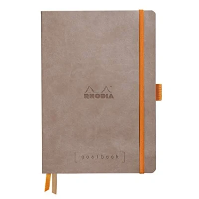 Immagine di RHODIA 117573C Taccuino flessibiIe BULLET JOURNAL GOALBOOK talpa A5 Puntinato Dot 240 pagine Carta Clairefontaine bianca 90g 2 Segnapagina, Chiusura con elastico Copertina Simil Cuoio