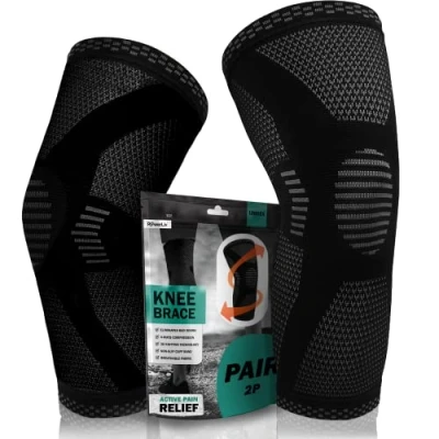 Immagine di POWERLIX Supporto per Ginocchio da Uomo/Donna (1 paio), Ginocchiera, Fascia a Compressione, Artrite, Dolore alle Articolazioni, Lesioni dei Legamenti, Nero, XL