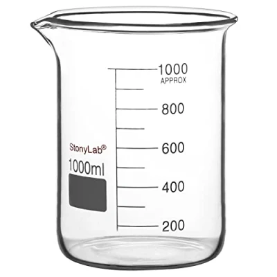 Immagine di stonylab Bicchiere di vetro, 1 Confezione Vetro Borosilicato Graduated Low Form Griffin Beaker con Becco Versamento da Laboratorio, 1000 ml