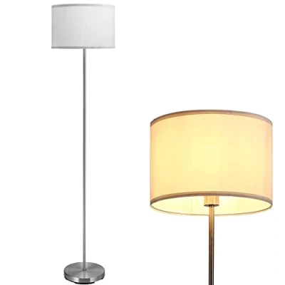 Immagine di BAKAJI Lampada Piantana da Terra Luce Lampadina E27 Max 60W Base Rotonda in Metallo Cromato Paralume Tessuto Design Moderno Accensione a Pedale Altezza 160cm (Bianco)