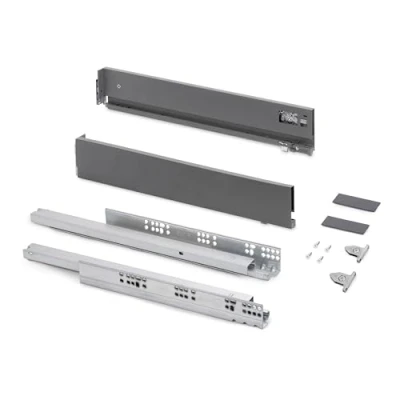 Immagine di Emuca Kit cassetto per cucina o bagno con regolazione 3D, altezza 83 mm, profondità 450 40 Kg, chiusura soft, pannelli no inclusi, Acciaio, grigio antracita