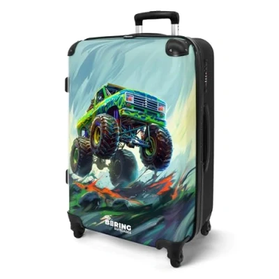 Immagine di NoBoringSuitcases.com Valigia Bambini, Grande, Trolley Bambino, Per Serratura TSA, Bambino da Viaggio, Grande 23 kg (67 cm 72 L), (Camion mostro Verde)