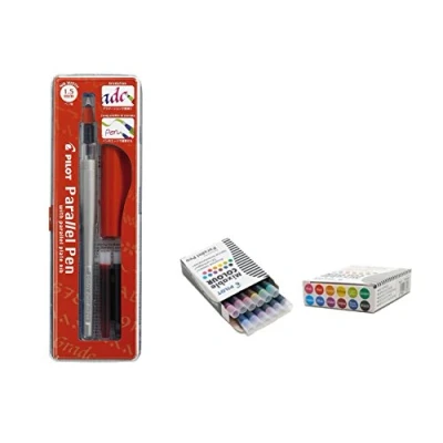 Immagine di Pilot Parallel Pen Set Calligrafico composto da 1 penna plumin 1,5 mm ricaricabile + scatola con 12 cartucce assortite