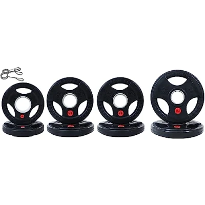 Immagine di Signature Fitness Olympic Piastra per pesi in ghisa, 5,1 cm, allenamento di forza e sollevamento pesi, rivestimento gomma, set da 20,4 kg
