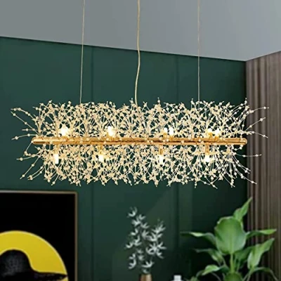 Immagine di lampadario Dandelion, moderno in cristallo Dandelion oro cucina sala da pranzo camera letto rettangolare 92 cm