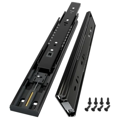 Immagine di AOLISHENG 300mm guide per cassetti con cuscinetti a sfera chiusura automatica, montaggio laterale, metallo nero, capacità di carico 45kg, 1 paio (2 pezzi)