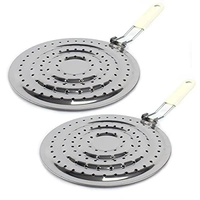 Immagine di Confezione da 2 diffusori di calore a doppio ispessimento, riduttori fiamma, in acciaio inox, per piani cottura elettrici e gas, 20,3 cm, fornelli conducono il modo uniforme,