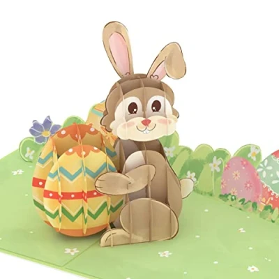 Immagine di papercrush® biglietto pop up pasquale coniglietto con uovo di Pasqua colorato Divertente 3D come regalo in denaro o buono per bambini, speciale busta