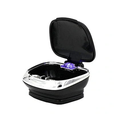 Immagine di Kytpyi Posacenere auto portatile, Mini Easy Clean Up staccabile ignifugo con coperchio Led blu sigaretta Nero