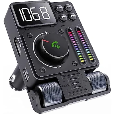 Immagine di GizmoVine Bluetooth 5.3 per Auto, Trasmettitore FM Adattatore Autoradio con PD 30W &amp; USB 12W, Chiamate in Vivavoce, Supporta MP3 Audio Lettore Unità da 64 GB, Accenti e Bassi