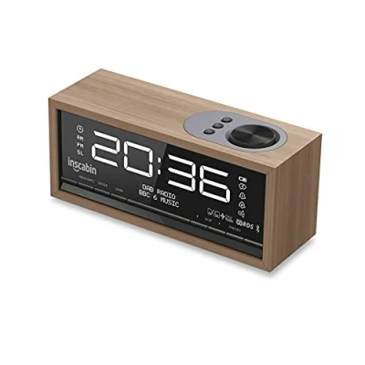 Immagine di Inscabin C1 DAB/DAB+ FM Radio sveglia digitale con grande schermo/Bluetooth/altoparlante wireless portatile Bluetooth, suono stereo, bel design per camera da letto, cucina, ufficio (noce nero)