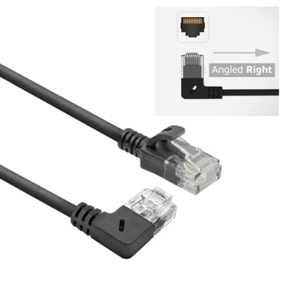 Immagine di ACT cavo di rete CAT6A ad angolo 90 a destra, U/UTP LSZH LAN, sottile 3,6 mm, Ethernet flessibile con connettore RJ45, per uso in data center, 0,5 m, destra