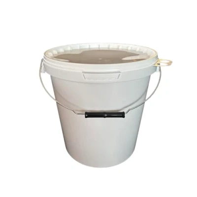 Immagine di 1 secchio da 15 litri con coperchio bianco, impilabile per latte/scorte, miele, in plastica rilascio alimentare, contenitore alimenti, vuoto farina,