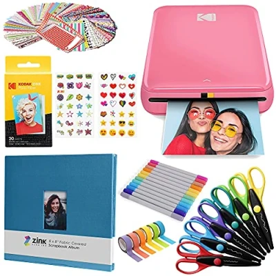 Immagine di KODAK Step Stampante fotografica istantanea con Bluetooth/NFC, tecnologia ZINK e app iOS Android (rosa) Scrapbook Bundle