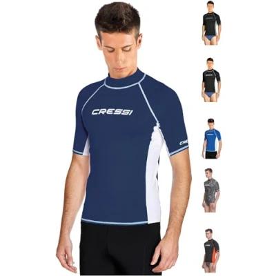 Immagine di Cressi Rash Guard Man, Maglia Protettiva con Maniche Corte in Speciale Tessuto Elastico, Protezione Solare UV (UPF) 50+ Uomo, Blu/Bianco, XL/5 (54)