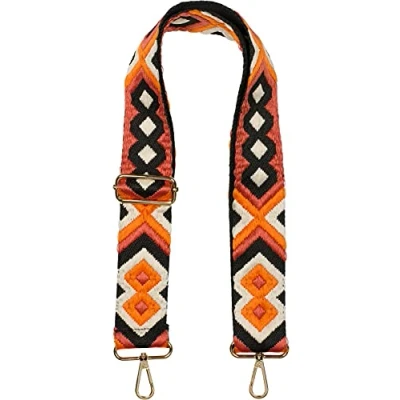 Immagine di styleBREAKER borse tracolla regolabile con motivo etno colorato, per borsa di cambio, moschettone, unisex 02013024, colore:Arancione Ruggine Nero/Bianco