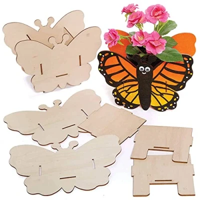 Immagine di Baker Ross FC824 Vasi da Fiori di Legno Farfalla Set 3, Attività Manuali per Bambini