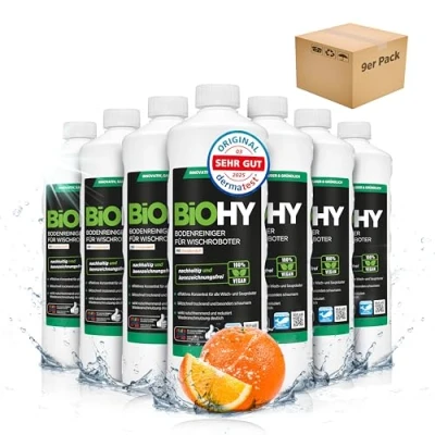 Immagine di BiOHY Detergente per pavimenti robot aspirapolvere con profumo di arancia (9 bottiglie da 1l) concentrato tutti i (Wischroboter Orange)