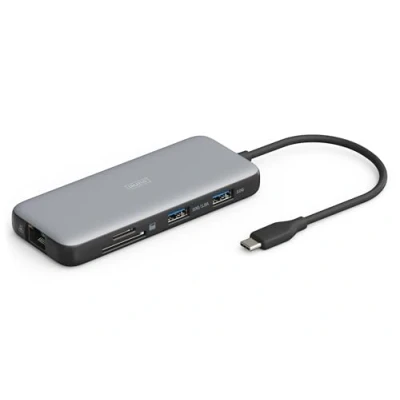 Immagine di DIGITUS USB C Docking Station 8 Porte 2X HDMI UltraHD 4k/60Hz A 3.2 Gen2 1x 100W PD 3.0 RJ45 Doppio Lettore di schede Grigio