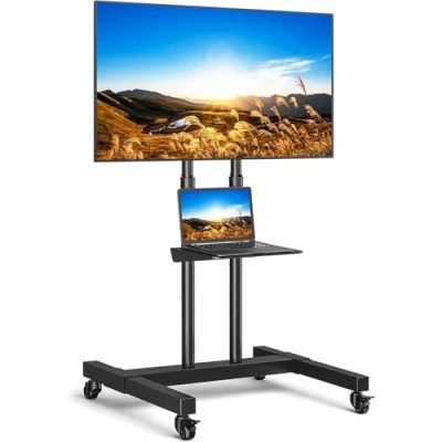 Immagine di RFIVER Supporto TV da Pavimento con Ruote Carrello Staffa Porta Mobile Stand Regolabile in Altezza, Terra per 32 a 80 Pollici LCD LED Plasma Max. 50 kg, Max VESA 600x400 mm Nero