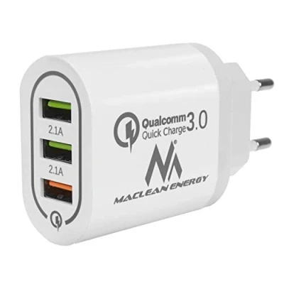 Immagine di Maclean MCE479 Caricatore a Muro USB 3xUSB Universale Adattatore di Ricarica Rapida QC 3.0 3.6 6V/3A 6 9V/2A 9 12V/1.5 2X 5V/2.1A (Bianco)