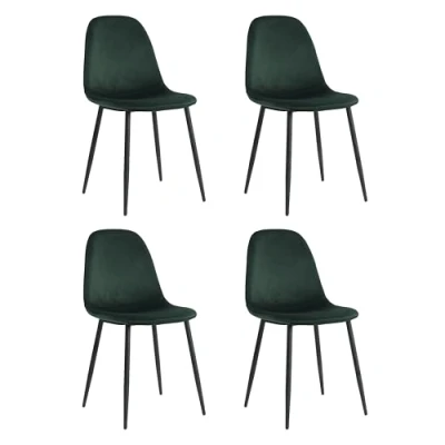Immagine di Mevsim Store Set di 4 sedie da sala pranzo verdi 100% velluto Lussuoso rivestimento in Design elegante Comoda Sedia salotto cucina acciaio inox