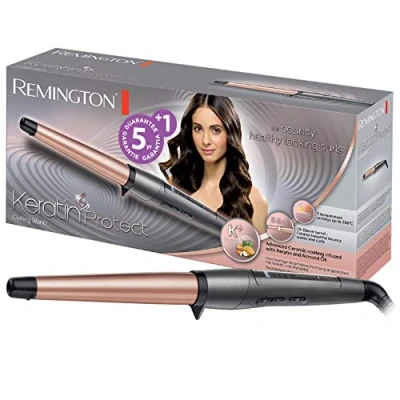 Immagine di Remington Ferro Arricciacapelli a forma di cono 19 28 mm Keratin Protect: Rivestimento Ceramico con Cheratina e Olio mandorle; Display digitale fino 210C, ricci naturali spirale, CI83V6