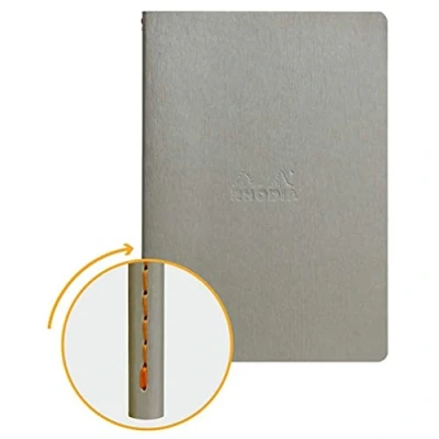 Immagine di RHODIA 116451C Taccuino flessibile Rilegatura cucita Textile Argento A5 Puntinato Dot 64 pagine Carta Clairefontaine Avorio 90 g/m Copertina Simil Cuoio Collezione Rhodiarama