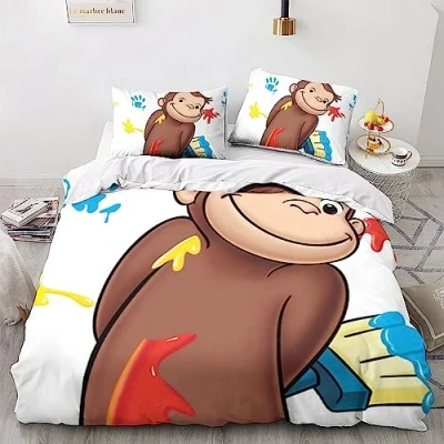 Immagine di LENTLY Giorgio Curioso Copripiumino Stampato 3D Con Federe Set Di Biancheria Da Letto Ragazze Chiusura A Cerniera Copripiumini Microfibra Morbida King（220x240cm）