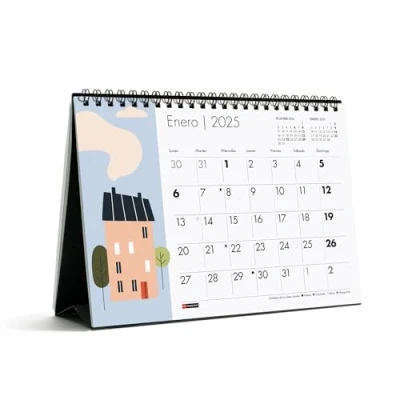 Immagine di Miquelrius Calendario da tavolo 2025, A5: 210 x 148,5 mm, Con spazio per annotare, Doppia rilegatura a spirale, spagnolo, Peony Rose Design, Vasi