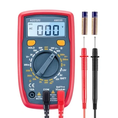Immagine di AstroAI AM33D Multimetro Digitale 2000 Conteggi,Tester Elettricista, Professionale, Voltmetro, Tester, Misuratore di Corrente DC, Tensione AC/DC, Resistenza, Continuità e Test Diodi