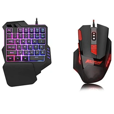 Immagine di ANGUYA Cablato 35 tasti Meccanico con retroilluminazione arcobaleno poggiapolsi per PC/Xbox/PS4 Mini tastiera portatile a una mano e mouse da gioco RGB (RGB + normale)