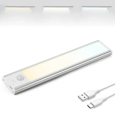 Immagine di Brendz Luce Armadio LED con Sensore di Movimento, 20 cm, 3 Temperature Colore, Dimmerabile, Magnetica Ricaricabile Led, Notturna, Lampada per Armadio, Argento
