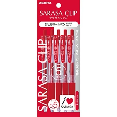 Immagine di Zebra, Sarasa Clip, penne a sfera gel 0.5, PJJ15R5. Colore: rosso. 5 pezzi, da Zebra