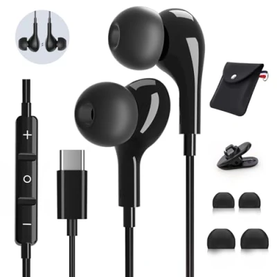 Immagine di Cuffie USB C con Microfono, Type per Samsung Galaxy S23 S24 S22 Ultra A55 A35 A53 A33 A54 5G, Hi Fi Stereo Auricolari Tipo In Ear Filo iPhone 15 Pro Max 16