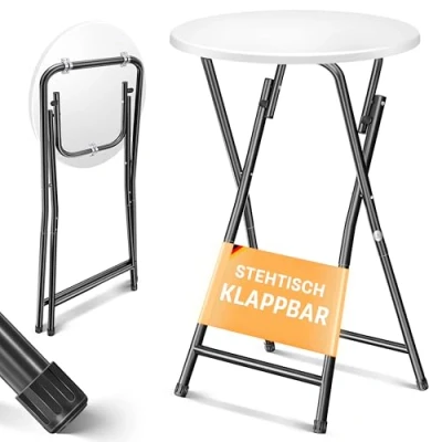 Immagine di KESSER Tavolo alto piastra in PVC, Pieghevole Resistente alle Intemperie, 60/110 cm, Antiscivolo, Ricevimento per Matrimoni, 4 Gambe con Rivestimento a Polvere, Singolo Nero