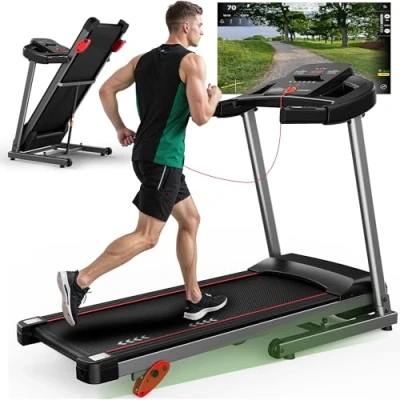 Immagine di MaxVibe Tapis roulant per casa, pieghevole, max. 12 km/h, con pendenza, 15 programmi, compatibilità app Bluetooth, motore da 2,5 CV, portata 120 kg (inclinazione manuale e km/H)