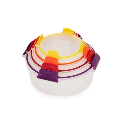 Immagine di Joseph Nest Lock Set Contenitori Rotondi per Alimenti 4 Pezzi, Salvaspazio, Coperchi Ermetici, Senza BPA, Varie Taglie