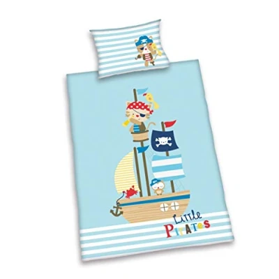 Immagine di Herding BABY BEST Set di Biancheria da Letto Reversibile per Bambini, Lara Piccoli Pirati, Copripiumino 100 x 135 cm, Federa 40 60 Cotone/Renforcé