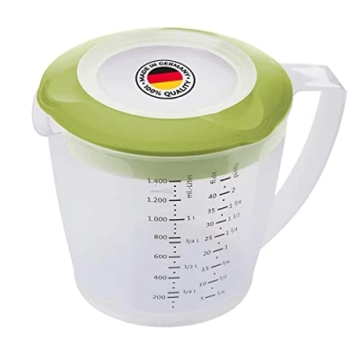Immagine di Westmark Caraffa graduata con paraschizzi, coperchio e beccuccio, Plastica, Capacità: 1,4 litri, Helena, Trasparente/Verde, 3105227A
