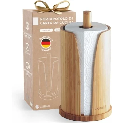 Immagine di EXITOSO Tagliafogli in bambù porta rotolo da cucina senza forare