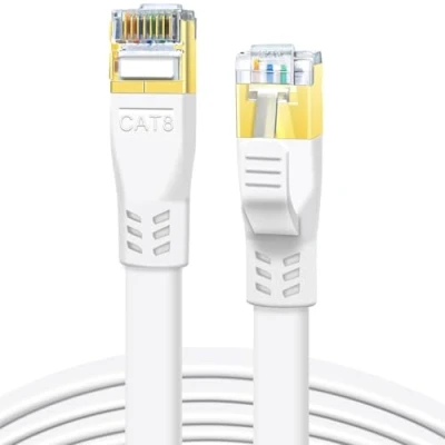 Immagine di DDMALL Cavo Ethernet CAT8, 25 Metri, Alta Velocità, 40Gbps, 2000Mhz, Resistente, Schermato, LAN Gigabit Con Connettore RJ45, per Videogiochi, Router, Modem, Computer (25m, bianco)