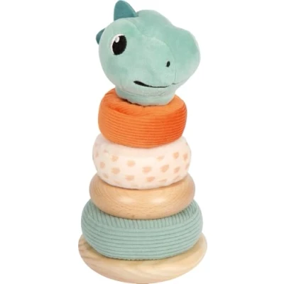 Immagine di small foot Torre Dino in Legno e Peluche, Giocattolo per la motricità con Anelli da accatastare Colorati, Bambini dai 12 Mesi, 12687, Colore Coloured
