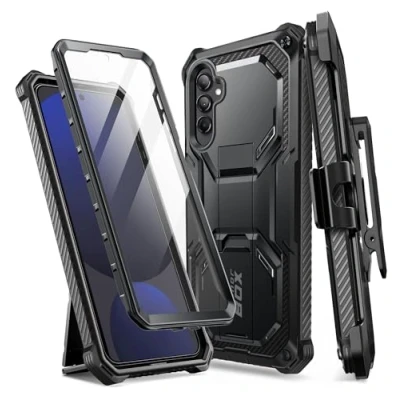 Immagine di i Blason Cover Armorbox per Samsung Galaxy S24 FE con Supporto e Clip da Cintura [Protezione Schermo Integrata] [Supporta ID Impronta Digitale] Custodia Robusta Durevole (Nero)