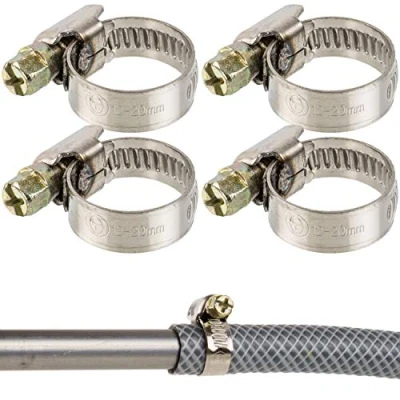 Immagine di Fascette stringitubo professionali con vite senza fine, campo di serraggio 12 20 mm, confezione 4 pz in acciaio W2, impronta a croce, banda larga 9 fascetta per tubo lavastoviglie